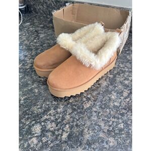 UGG Nita Platform Slipper 7085 Chestnut Suede Sheepskin Womens Size 9